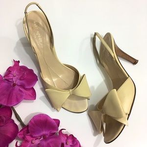 KATE SPADE Powder Leather Bow Slingback Heels, 7.5